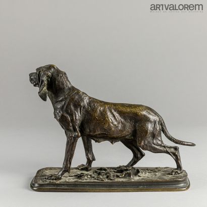 null Pierre Jules MENE (1810-1879)

Basset à l'arrêt. 

Groupe en bronze patine médaille,...