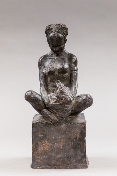 null Jean FALKE (XIX-XXth century)

African woman playing with a young baboon, sculpture...