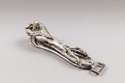 null Chased and silvered bronze door knocker representing a mummy's hand holding...