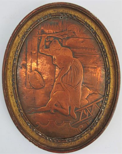 null Copper plate engraved with a scene titled "the maternal correction". 

19 x...