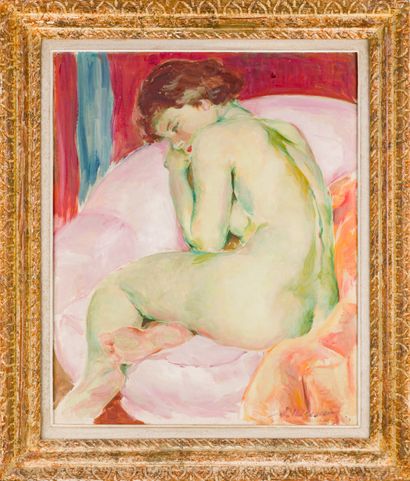 null Suzanne MEUNIER 20th century

Naked woman from behind sitting on a sofa

Oil...