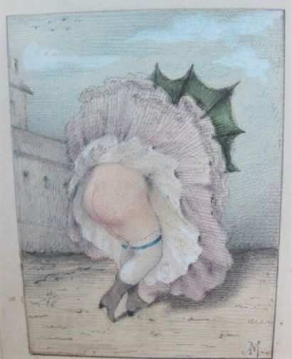 null "Le coup de vent" drawing heightened with watercolor and monogrammed AM.

6...