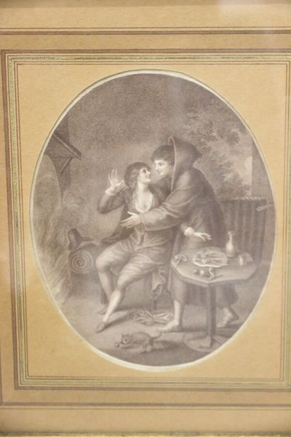 null Two erotic engravings under glass including "the spirit giver".

20x16 cm (at...