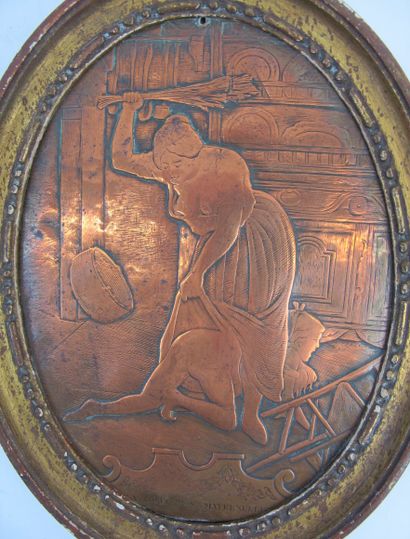 null Copper plate engraved with a scene titled "the maternal correction". 

19 x...