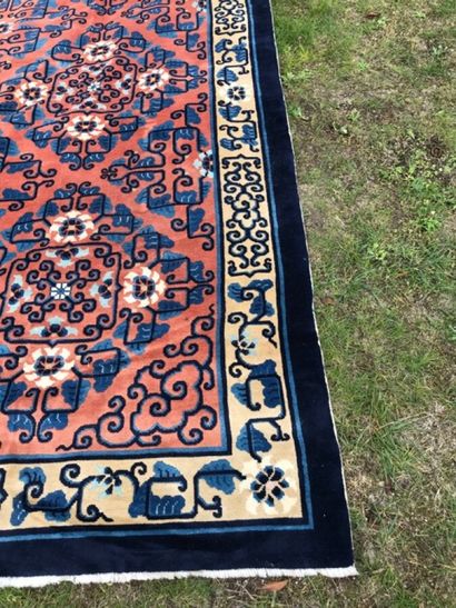 null CHINA 

Wool carpet with polychrome decoration of geometrical patterns, navy...