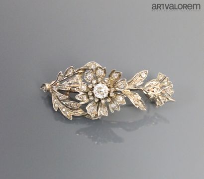 null Pink gold and silver brooch in the shape of a flowering branch, centered on...