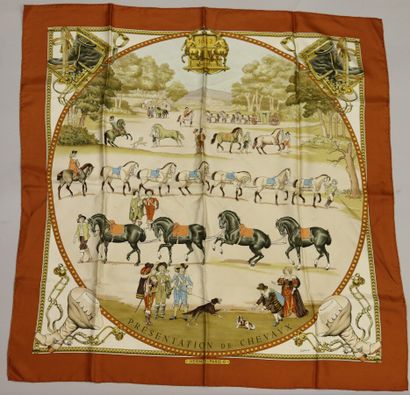null HERMES Paris

Printed silk square titled "Presentation of Horses" by Philippe...