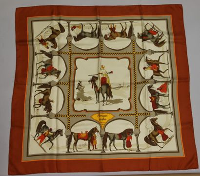 null 
HERMES Paris




Printed silk square titled "Arabian horses" by Hugo Grygkar




(stained)




With...