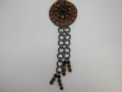 null Necklace with double round pattern in leather decorated with fancy stones and...