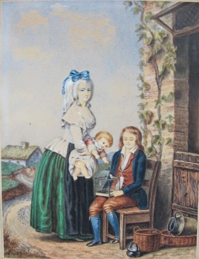 null French school of the middle of the XIXth century

family scene: child with a...