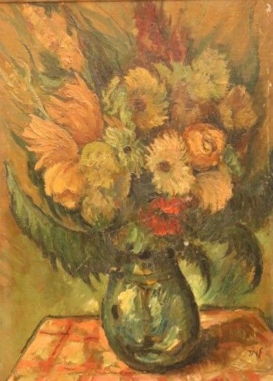 null French school of the 20th century 

Bunch of flowers 

Oil on panel, signed...