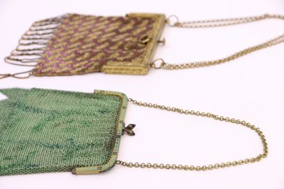 null Two gilded metal purses, one with green mesh and cut-out in the lower part and...