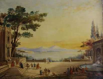 null École française du XIXe siècle 

Palais au bord d'un lac 

Huile sur toile,...