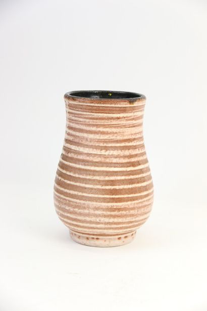 null ACCOLAY. Stoneware vase on heel with wide and chubby body enamelled beige pink,...