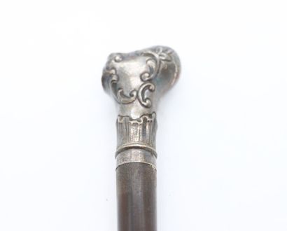 null Silver cane knob with chased decoration of flower and wood. Gross weight: 24,4...