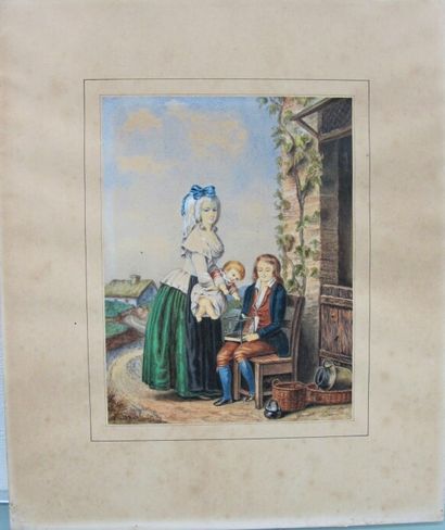 null French school of the middle of the XIXth century

family scene: child with a...