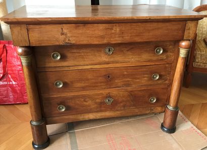 null Walnut chest of drawers opening with three drawers, detached columns, wooden...