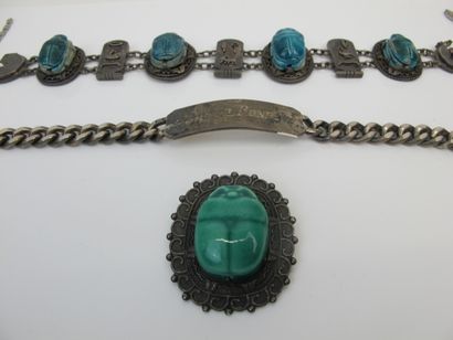 null Silver bracelet 925°/°° with links decorated with scarabs in turquoise frit...
