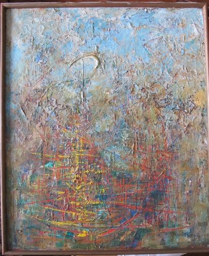 null Modern school. 

Abstract composition. 

Oil on canvas, signed lower right....