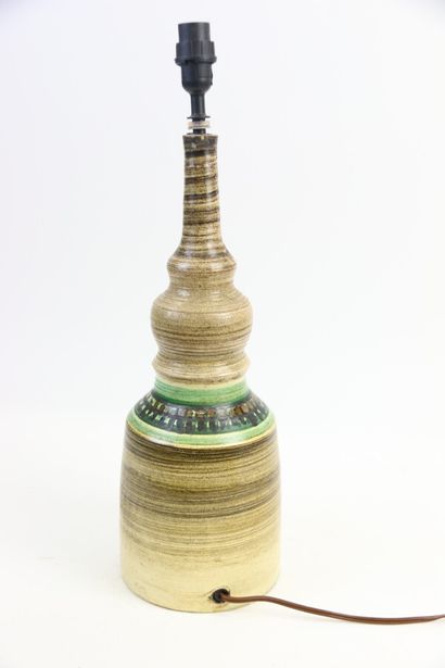 null Enamelled stoneware lamp base with bulges and high neck decorated with a register...