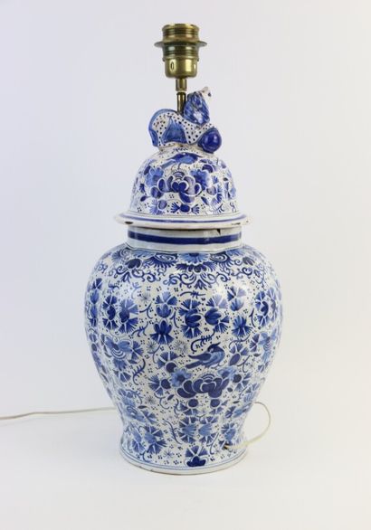 null NEVERS XIXth century. Earthenware vase with blue and white decoration of foliage...
