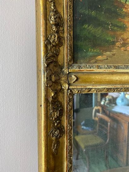 null Trumeau in wood and gilded stucco, in the upper part an oil on canvas representing...