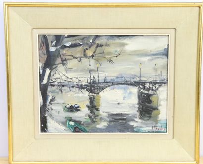null MEAUTRY (20th century). 

Pont des arts in Paris.

Oil on canvas, signed lower...