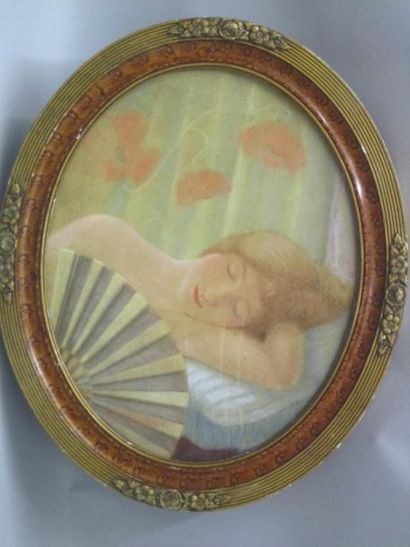 ECOLE FRANCAISE VERS 1900 « Femme à l'éventail », pastel signéé en bas à droite Holget?....