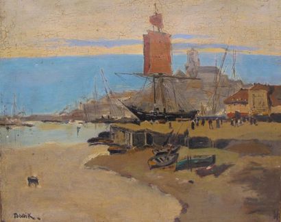 TONDIK, XXe siècle « Le port de Granville » huile sur toile (craquelures), signée...