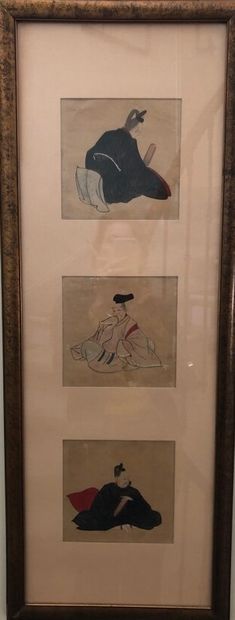 null JAPON XIXe siècle

Trois gouaches et aquarelle sur papier de riz.

17 x 17 cm...