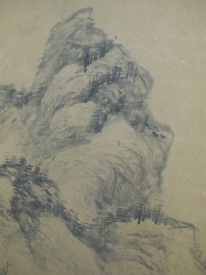 null CHINE XXe siècle. 

Paysage montagneux et poème en calligraphie

Encre de Chine....