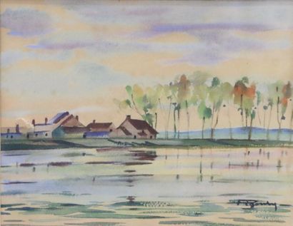 null André PIGOURY (1901-1984). 

Paysage fluvial.

Aquarelle sur papier encadré...
