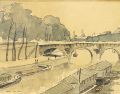 null André PIGOURY (1901-1984). 

Paysage fluvial.

Aquarelle sur papier encadré...