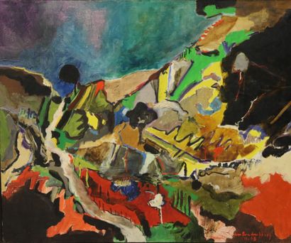 null Jean-Pierre JOUFFROY (1933-2018). 

Paysage abstrait. 

Huile sur toile signée...