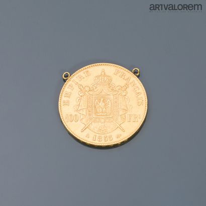 null 100 francs or, Napoléon III, année 1855.

Montée en pendentif.

Poids: 32,4...