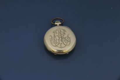 null Pocket watch in yellow gold 750°/°° with guilloche gilt dial with Roman numerals,...