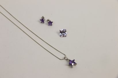 null Set of silver and stones in the imitation of amethyst including: necklace, pair...