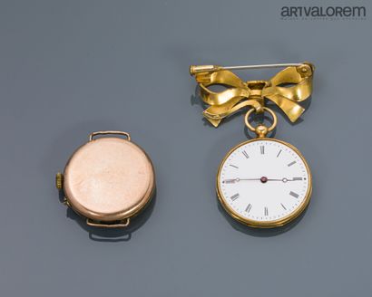 null Gold plated collar watch, blue enamelled case and white stones inlays. A gold...