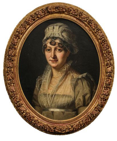  Giovanni GALINOTTI (1786-1827) 
Portrait d'une dame au bonnet de dentelle 
Huile...