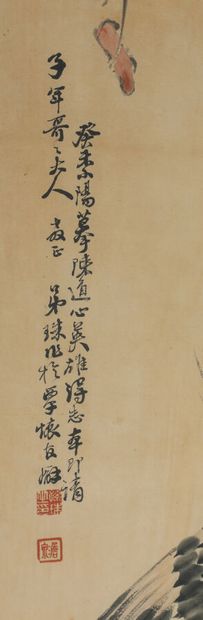 null CHINE XVIIIème-XIXème siècle 

Aigle sur sa proie. 

Peinture sur papier contrecollé,...