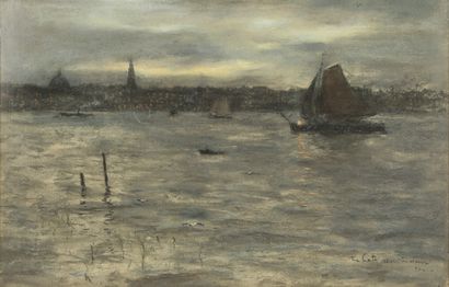 null Pieter TEN CATE (1869-1937). 

Amsterdam by night, 1893. 

Pastel on paper,...