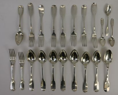 null Seven cutlery, one spoon and three coffee spoons in silver 800 °/°° and 950...