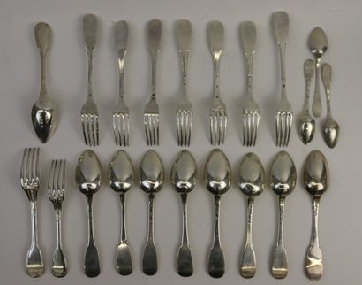 null Seven cutlery, one spoon and three coffee spoons in silver 800 °/°° and 950...