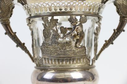 null Silver jam jar 950°/°° in the form of a baluster vase with openwork decoration...