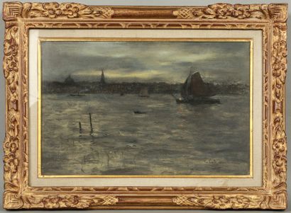 null Pieter TEN CATE (1869-1937). 

Amsterdam de nuit, 1893. 

Pastel sur papier,...