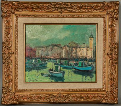 null Georges REGNAULT (1898-1979). 

Animated fishing port. 

Oil on isorel, signed...