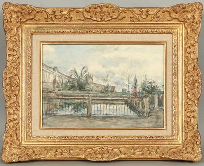 null Pieter TEN CATE (1869-1937). 

Terrasse sous la pluie. 

Aquarelle sur papier,...