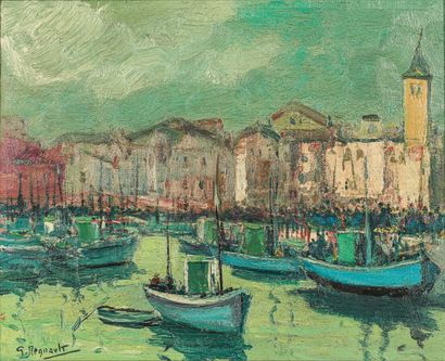 null Georges REGNAULT (1898-1979). 

Animated fishing port. 

Oil on isorel, signed...