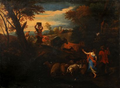 null French school of the XVIIth century, follower of Poussin. 

Shepherd and shepherdesses....