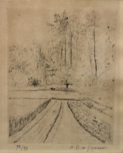 null André DUNOYER de SEGONZAC (1884-1974).

Lithographie "jardin", n°32/33, signée.

27...